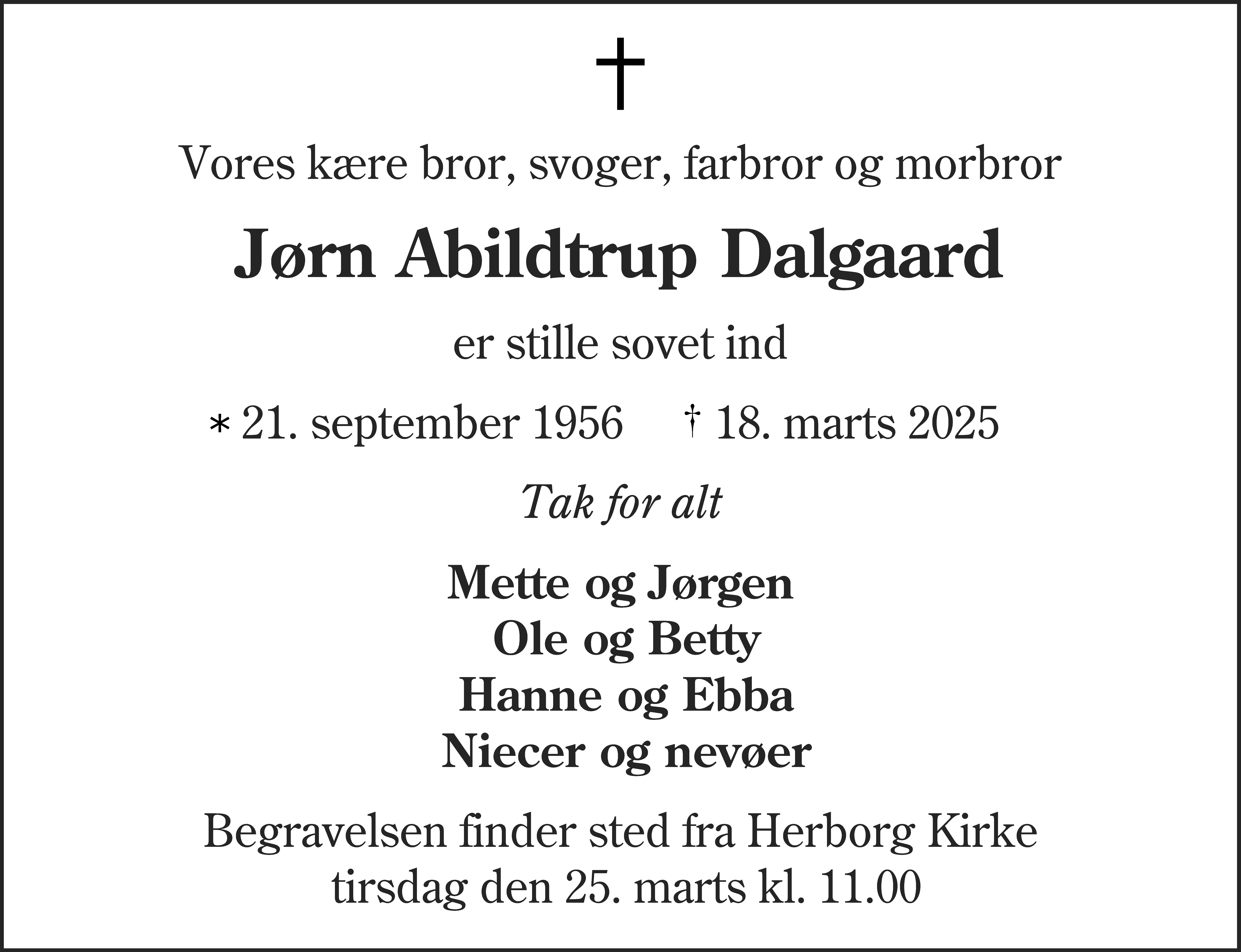 Dødsannonce for Jørn Abildtrup Dalgaard
