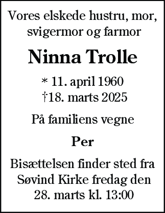 Dødsannonce for Ninna Trolle