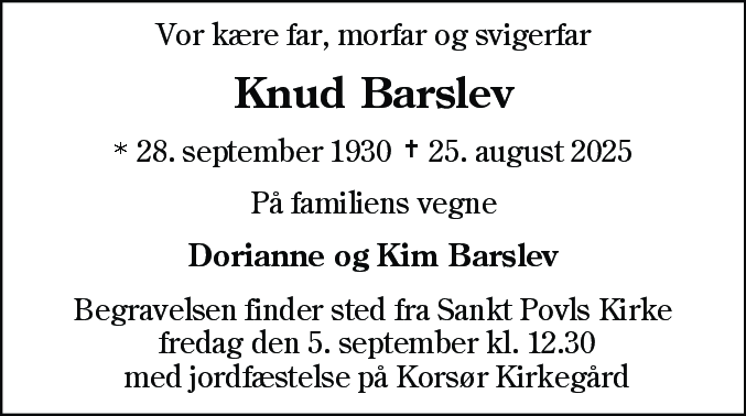Dødsannonce for Knud Barslev