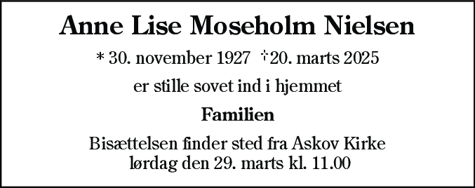 Dødsannonce for Anne Lise Moseholm Nielsen