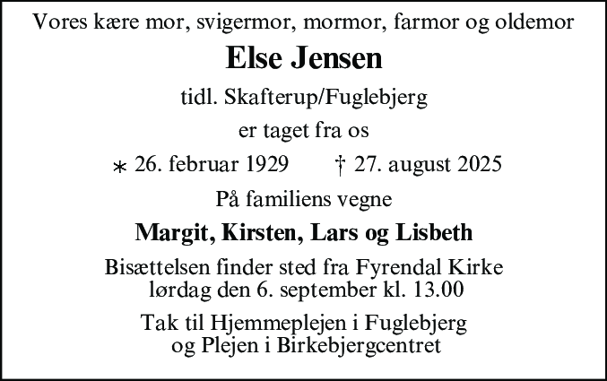 Dødsannonce for Else Jensen