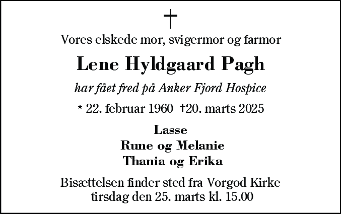 Dødsannonce for Lene Hyldgaard Pagh