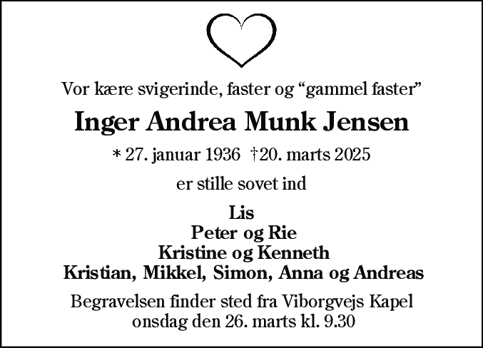 Dødsannonce for Inger Andrea Munk Jensen