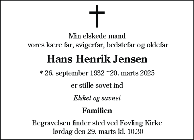 Dødsannonce for Hans Henrik Jensen