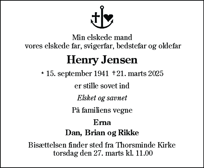 Dødsannonce for Henry Jensen