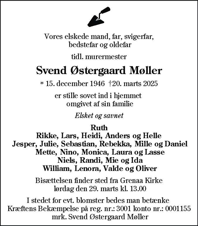Dødsannonce for Svend Østergaard Møller