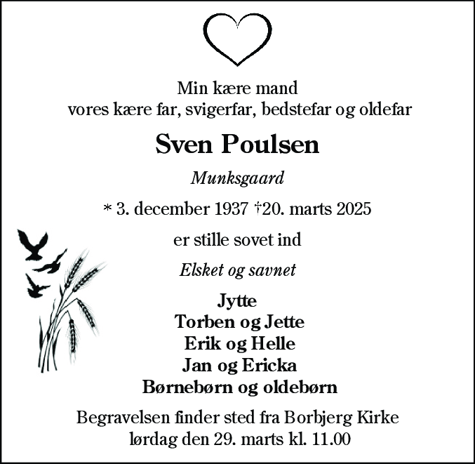 Dødsannonce for Sven Poulsen