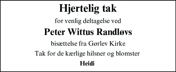 Dødsannonce for Peter Wittus Randløv