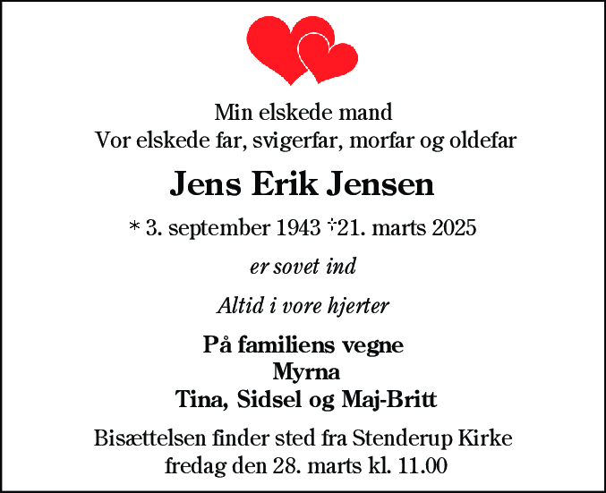 Dødsannonce for Jens Erik Jensen