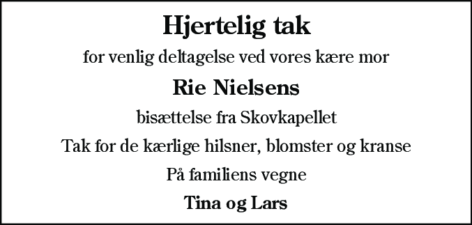 Dødsannonce for Rie Nielsen