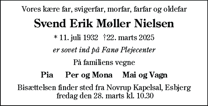Dødsannonce for Svend Erik Møller Nielsen