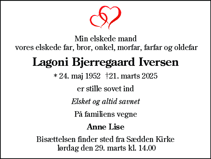 Dødsannonce for Lagoni Bjerregaard Iversen