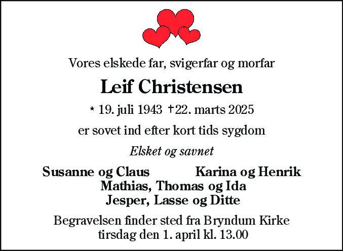 Dødsannonce for Leif Christensen