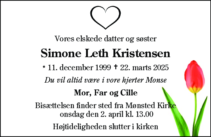 Dødsannonce for Simone Leth Kristensen