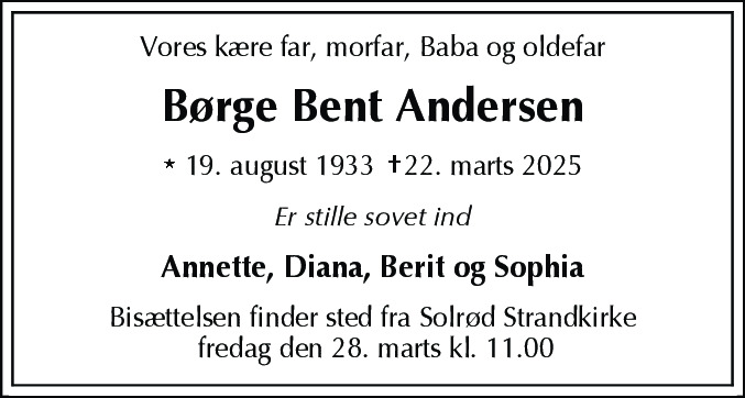 Dødsannonce for Børge Bent Andersen