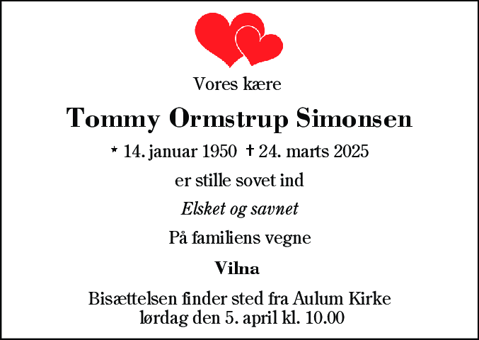 Dødsannonce for Tommy Ormstrup Simonsen