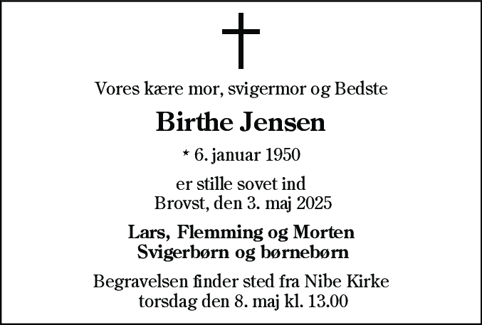 Dødsannonce for Birthe Jensen