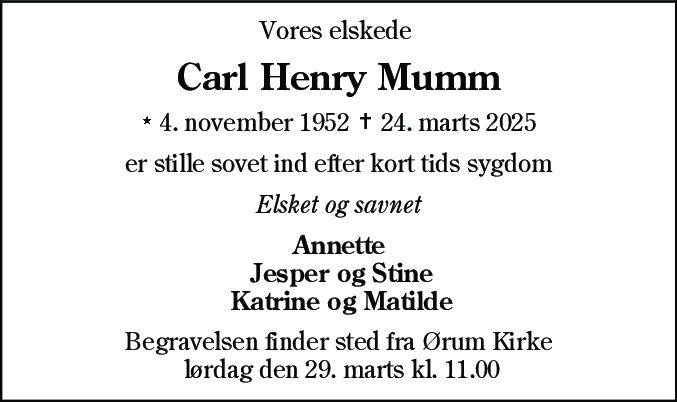 Dødsannonce for Carl Henry Mumm