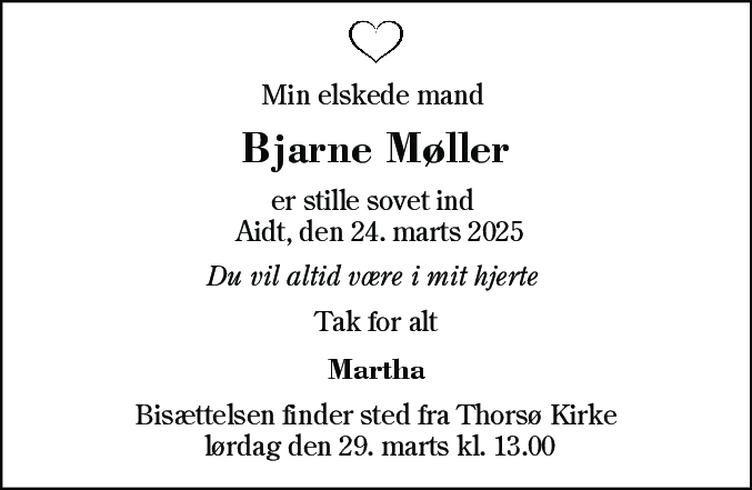 Dødsannonce for Bjarne Møller