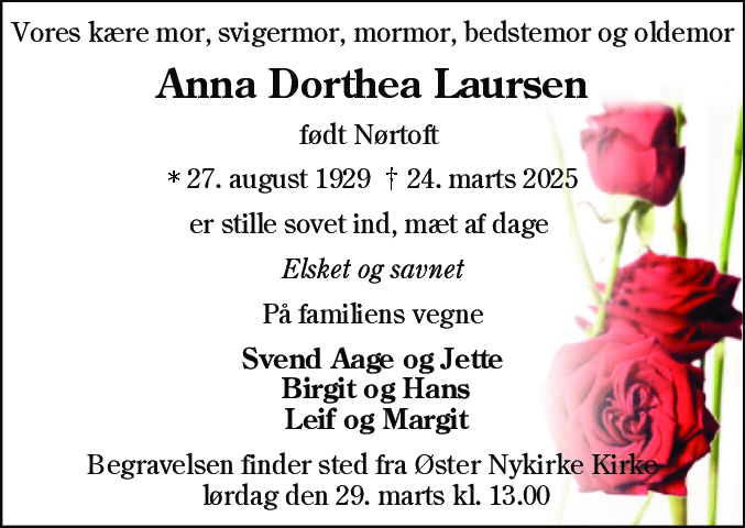 Dødsannonce for Anna Dorthea Laursen