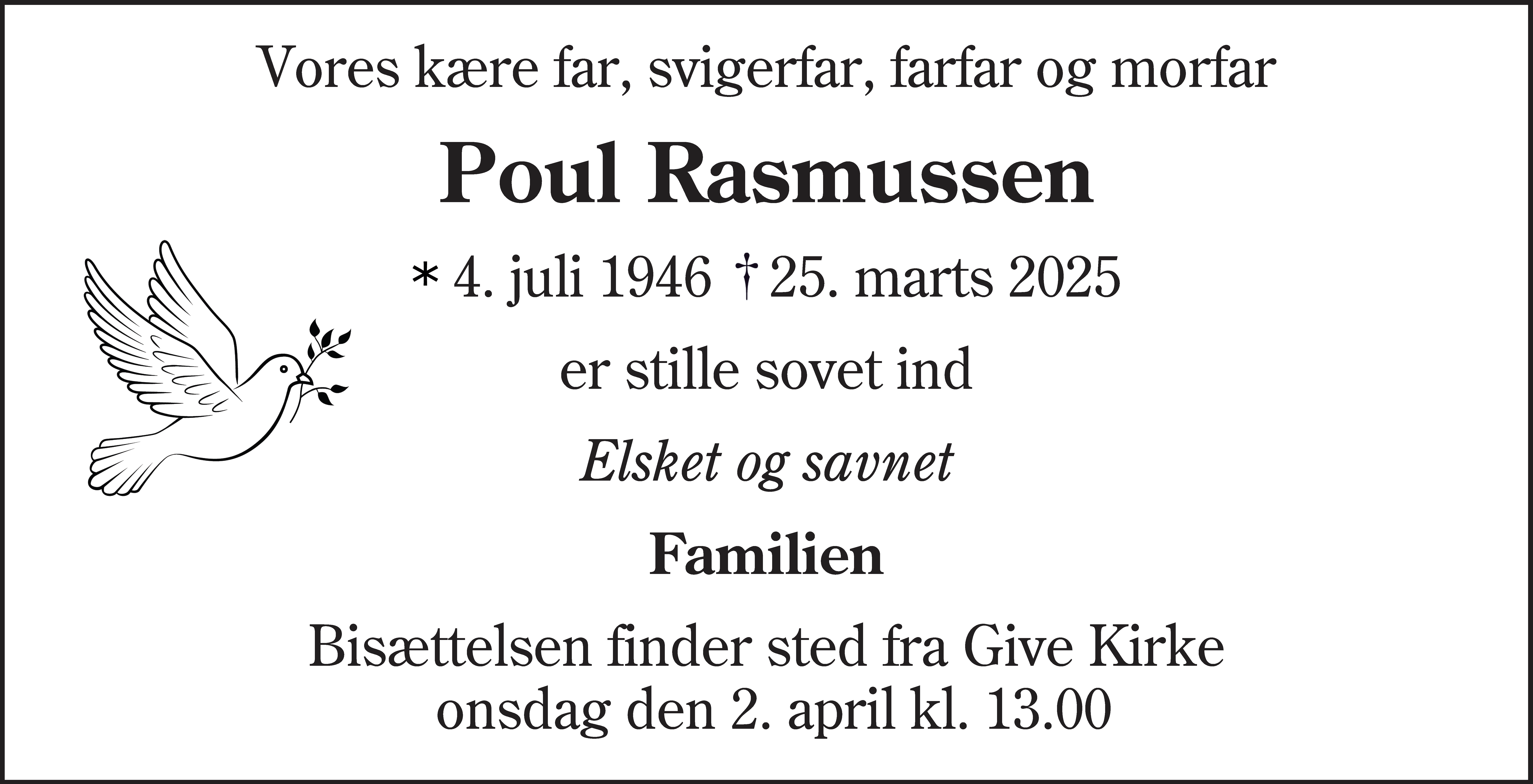 Dødsannonce for Poul Rasmussen