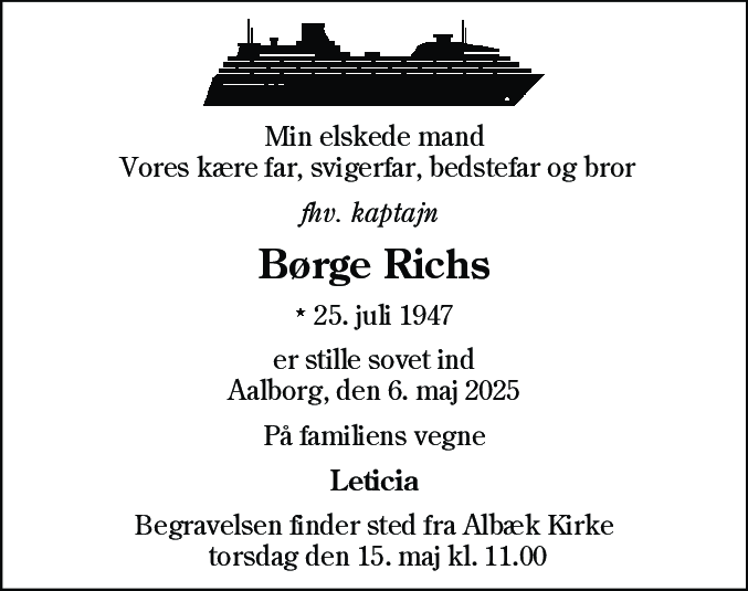 Dødsannonce for Børge Richs