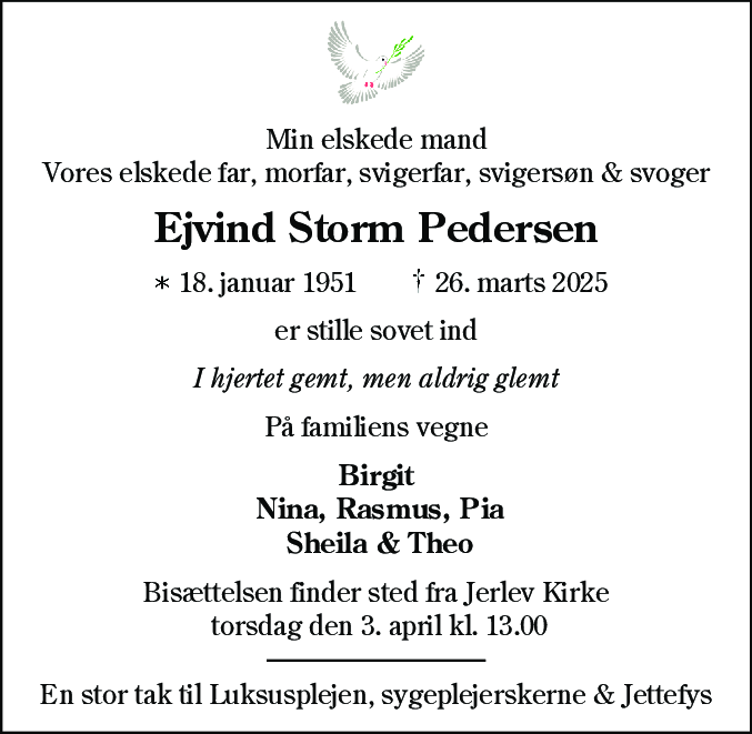 Dødsannonce for Ejvind Storm Pedersen