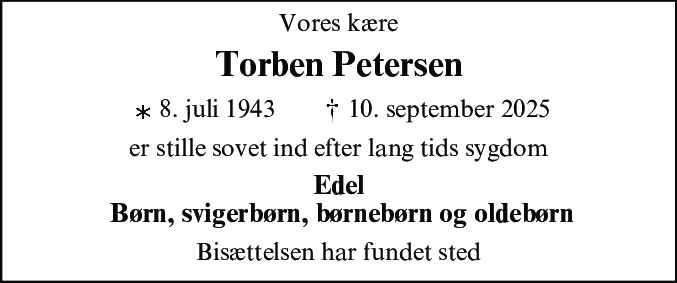 Dødsannonce for Torben Petersen