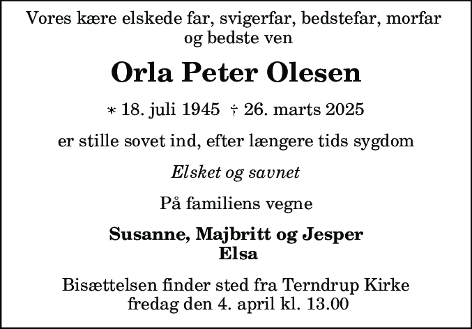Dødsannonce for Orla Peter Olesen