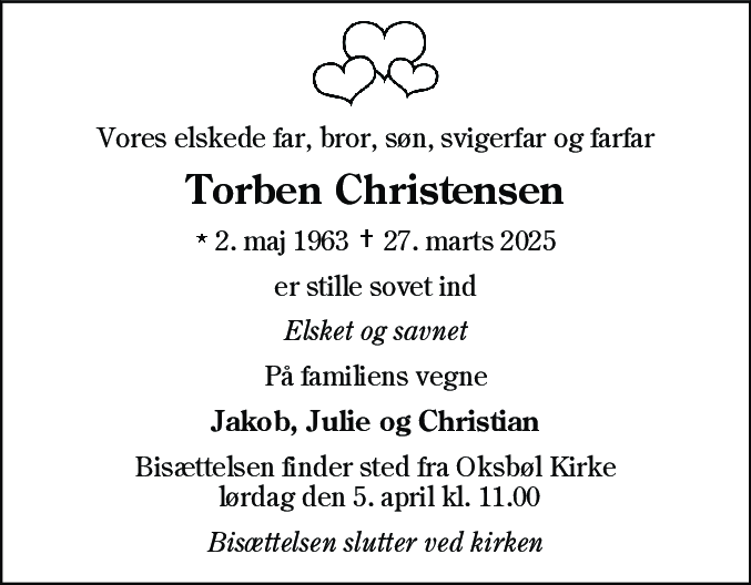 Dødsannonce for Torben Christensen
