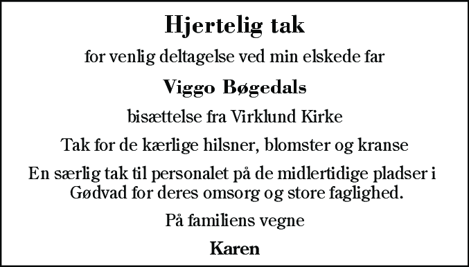 Dødsannonce for Viggo Bøgedal