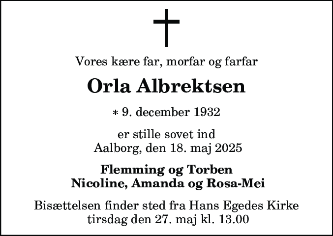Dødsannonce for Orla Albrektsen