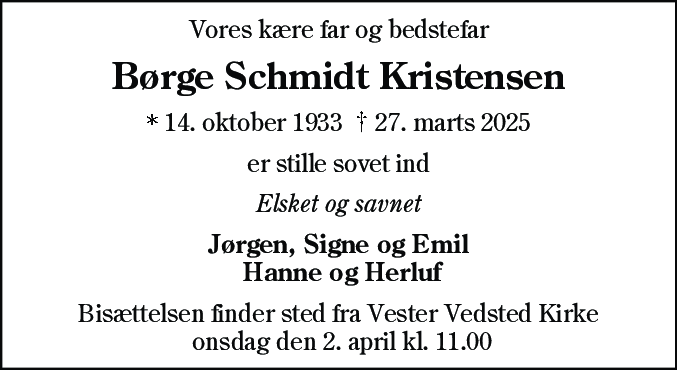 Dødsannonce for Børge Schmidt Kristensen