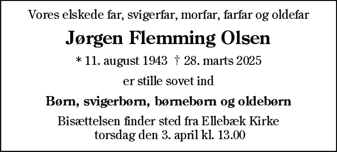 Dødsannonce for Jørgen Flemming Olsen