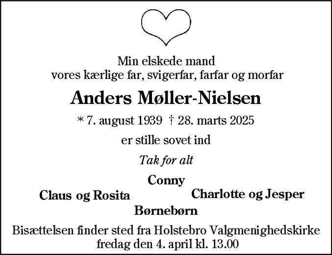 Dødsannonce for Anders Møller-Nielsen