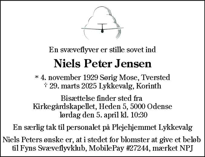 Dødsannonce for Niels Peter Jensen