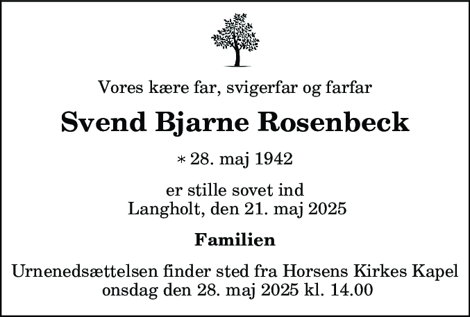 Dødsannonce for Svend Bjarne Rosenbeck