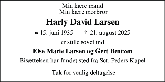 Dødsannonce for Harly David Larsen