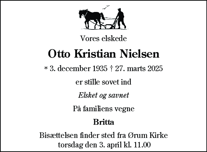Dødsannonce for Otto Kristian Nielsen