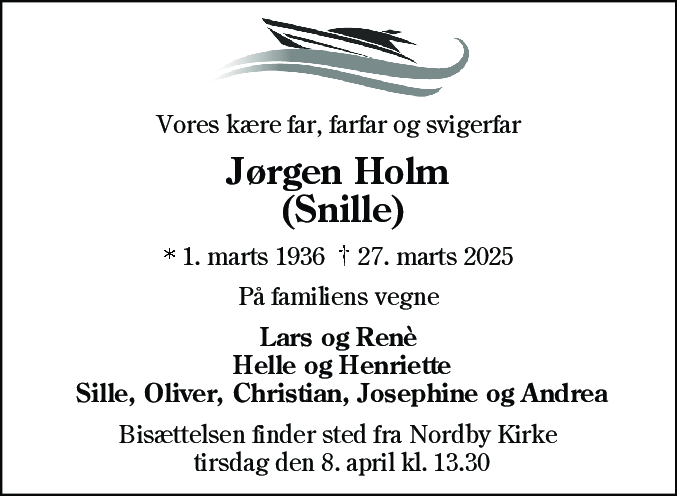 Dødsannonce for Jørgen Holm