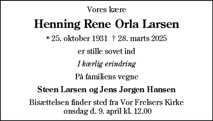 Dødsannonce for Henning Rene Orla Larsen