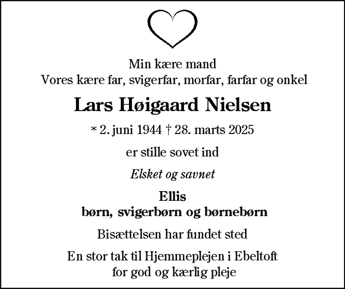 Dødsannonce for Lars Anders Høigaard Nielsen