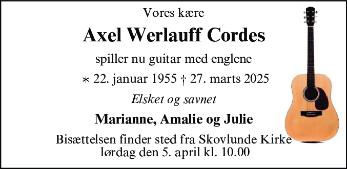 Dødsannonce for Axel Werlauff Cordes