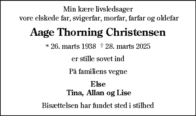 Dødsannonce for Aage Paludan Thorning Christensen
