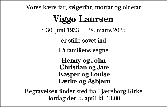 Dødsannonce for Viggo Laursen