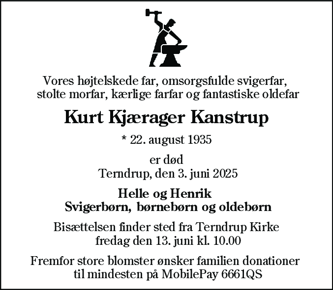 Dødsannonce for Kurt Kjærager Kanstrup