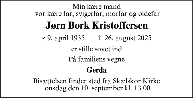 Dødsannonce for Jørn Bork Kristoffersen