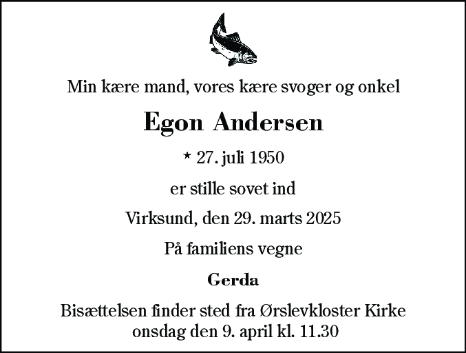 Dødsannonce for Egon Andersen