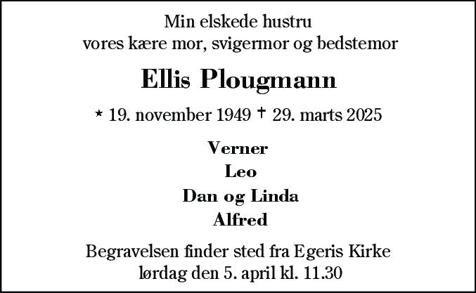 Dødsannonce for Ellis Plougmann