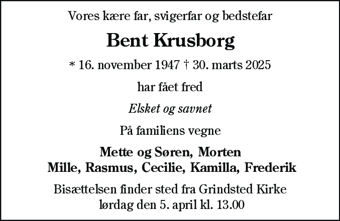 Dødsannonce for Bent Krusborg